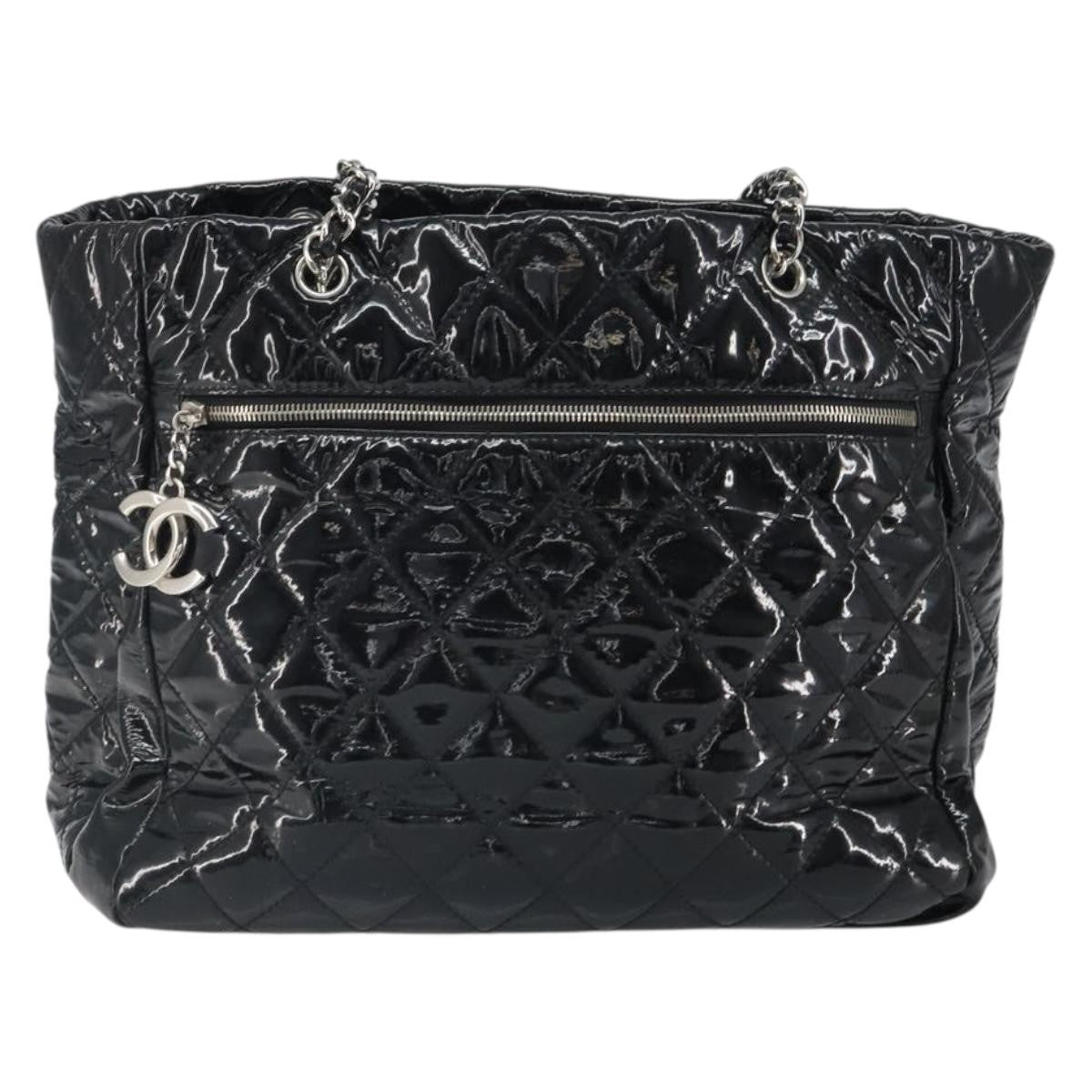 Chanel CC Charm Tote Quilted Patent Vinyl, BLACK, PATENT_LEATHER, Tote bag