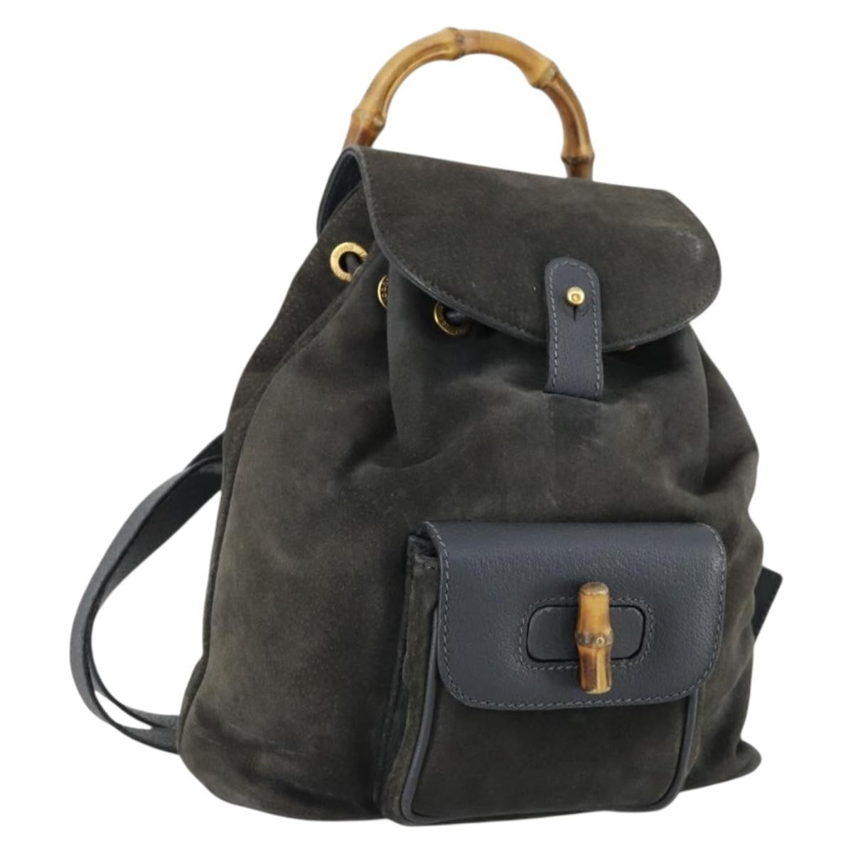 Gucci Vintage Bamboo Backpack Suede, NAVY, SUEDE, Backpack