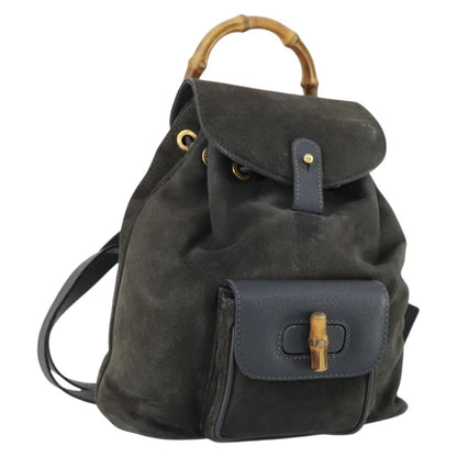 Gucci Vintage Bamboo Backpack Suede, NAVY, SUEDE, Backpack