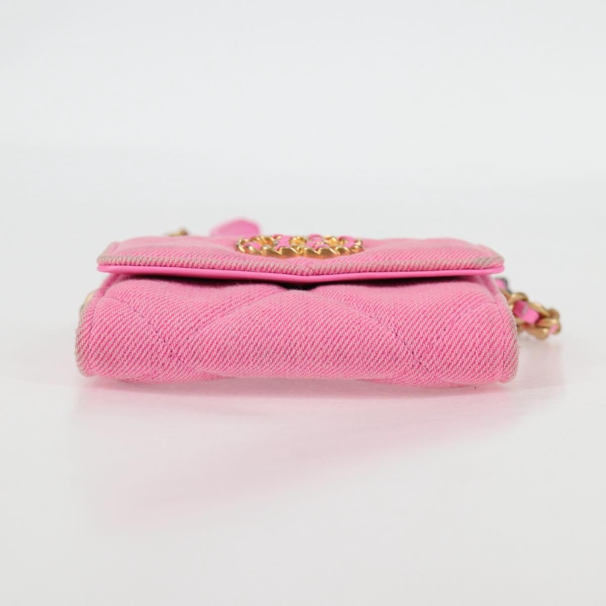 Chanel 19 Flap Coin Purse With Chain Quilted Denim, PINK, CANVAS, Wallets