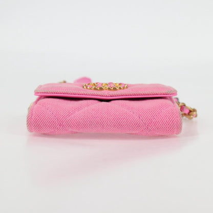 Chanel 19 Flap Coin Purse With Chain Quilted Denim, PINK, CANVAS, Wallets