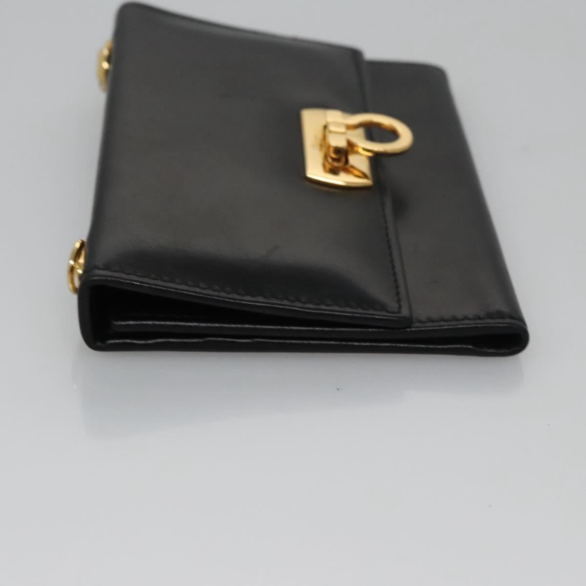 Salvatore Ferragamo Gancini Flap Wallet Leather, BLACK, LEATHER, Wallets