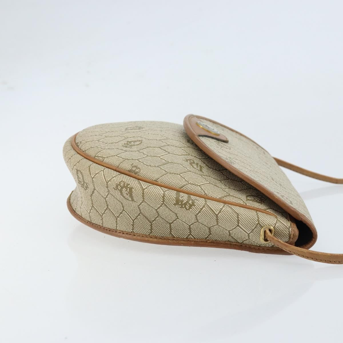 Christian Dior Vintage Honeycomb Shoulder Bag Canvas and Leather, BEIGE, CANVAS, Shoulder bag