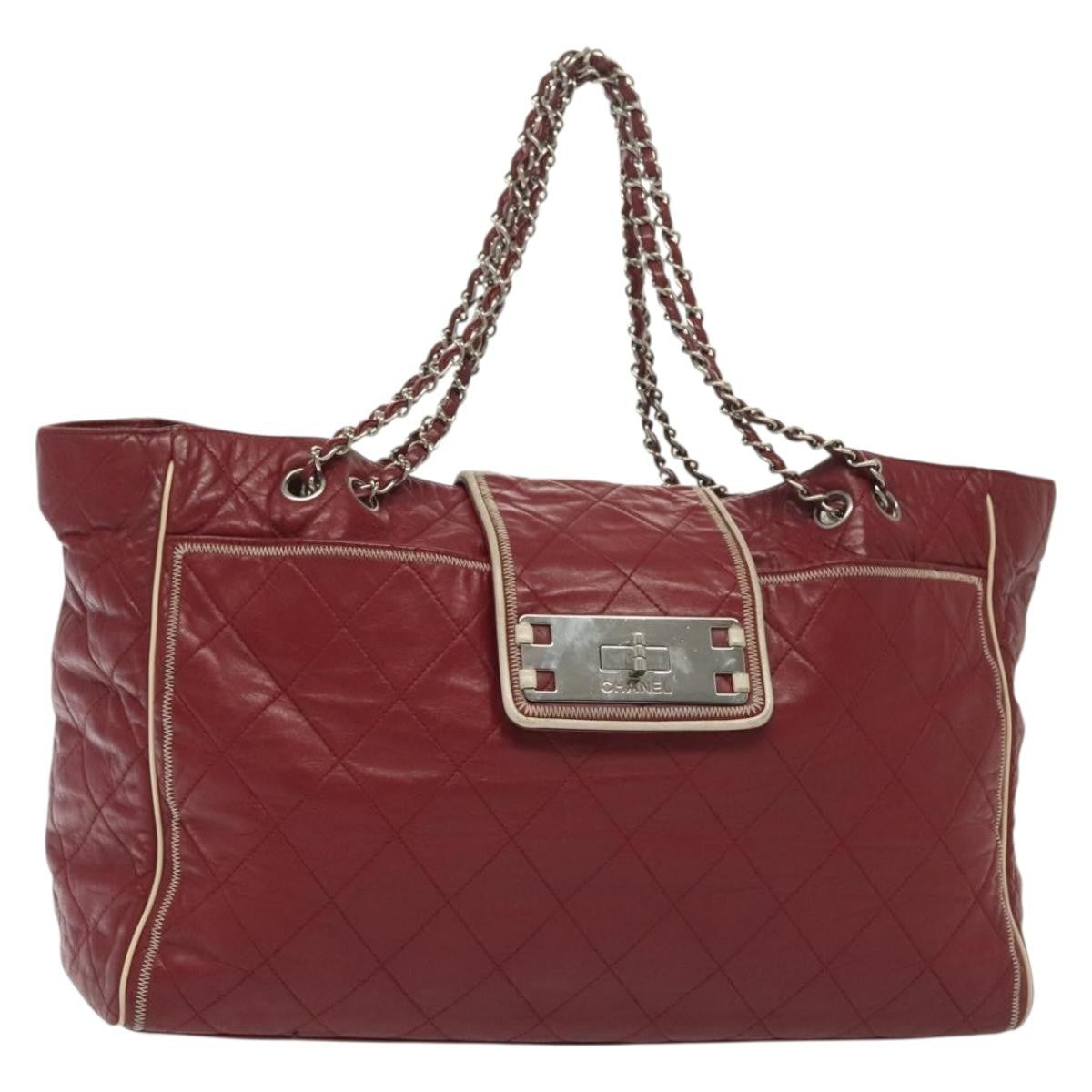Chanel Vintage Reissue Chain Shopping Tote Leather, RED, LEATHER, Tote bag