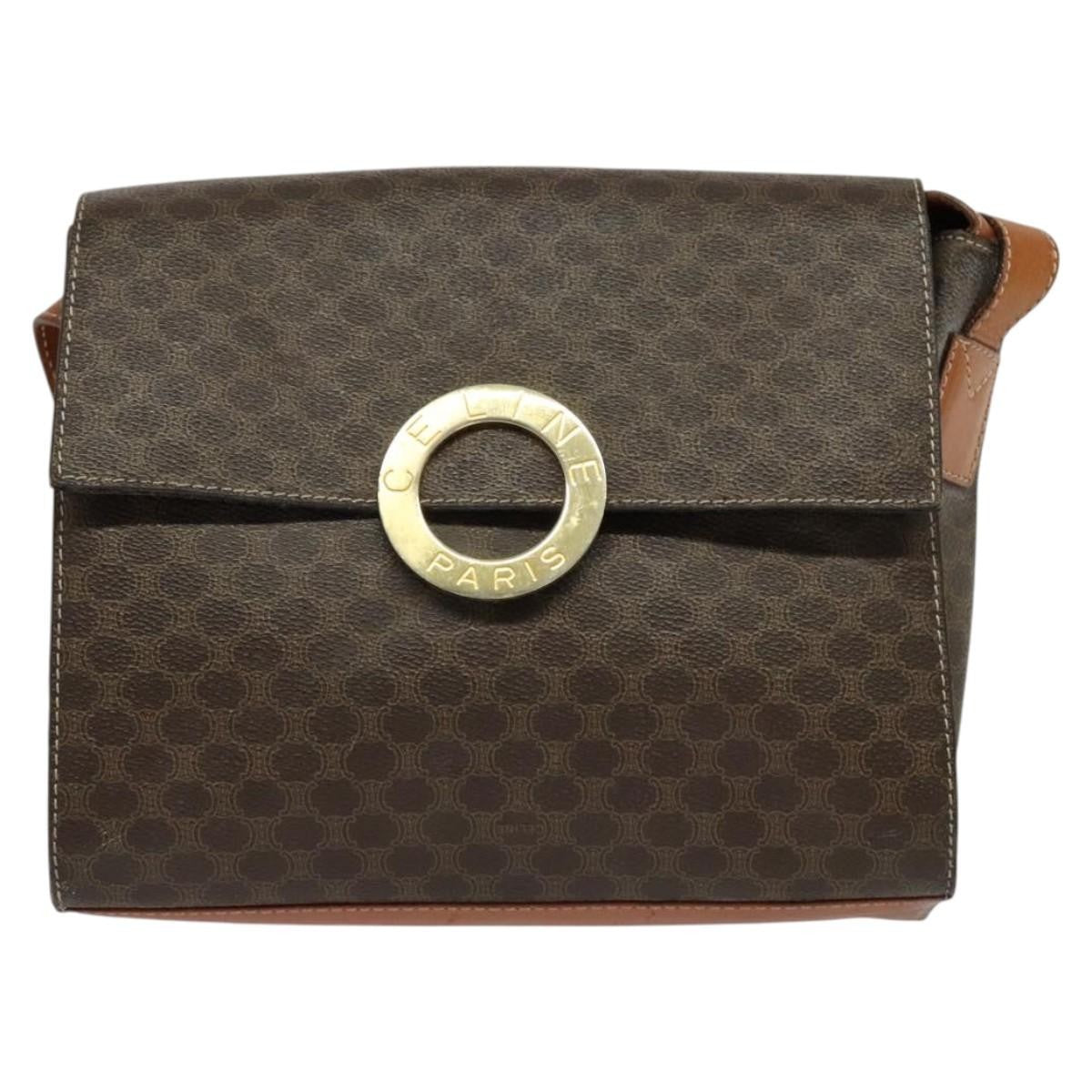 Celine Vintage Macadam Circle Logo Shoulder Bag Canvas and Leather, BROWN, CANVAS, Shoulder bag