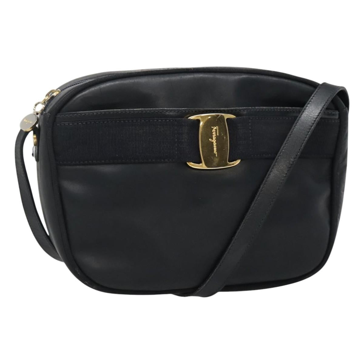 Salvatore Ferragamo Vala Shoulder Bag Leather, NAVY, LEATHER, Shoulder bag