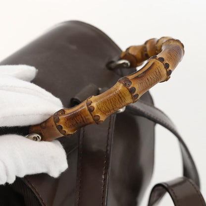 Gucci Vintage Bamboo Backpack Nylon and Patent Leather, Brown, Nylon, Backpack