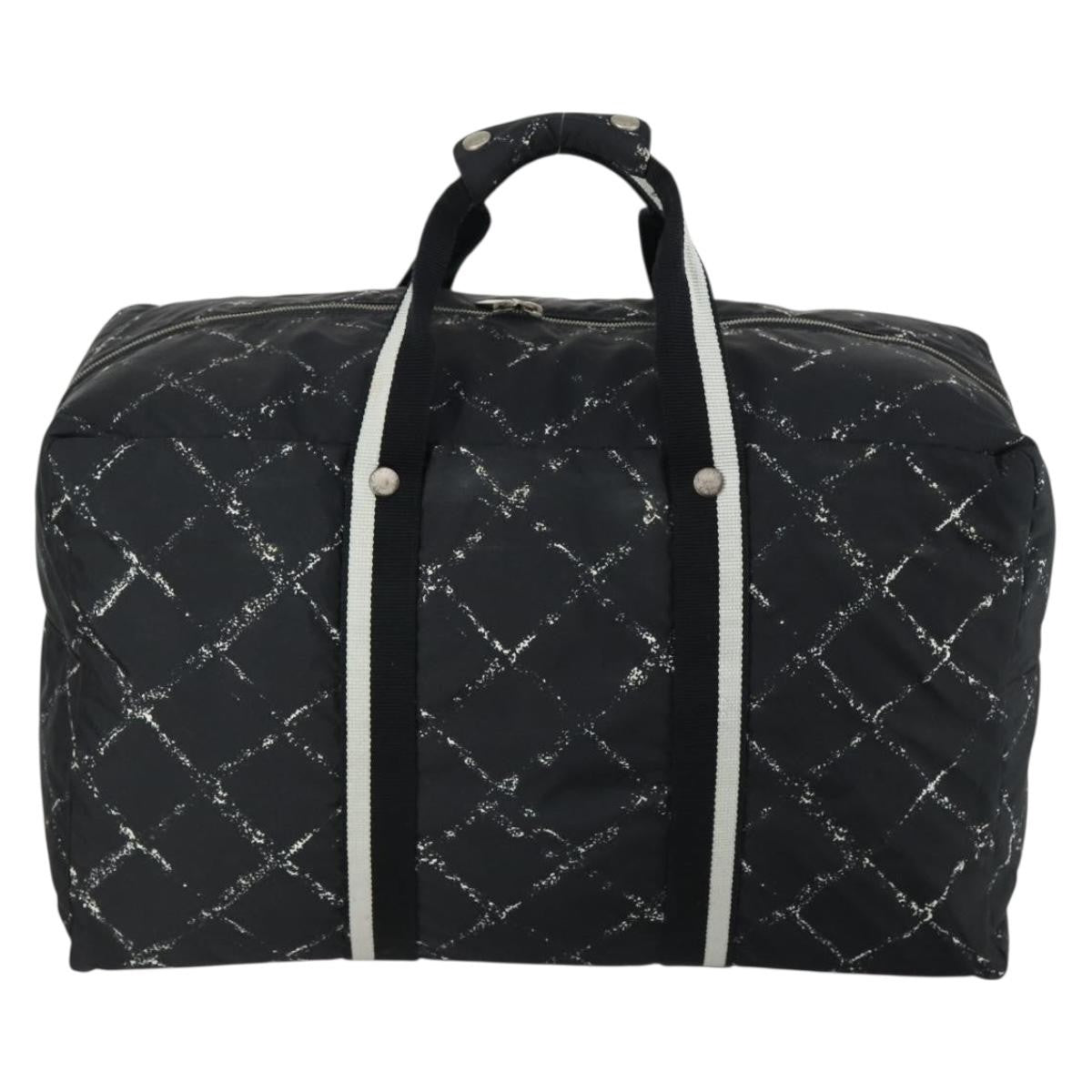 Chanel Travel Line Boston Bag Printed Nylon, BLACK, NYLON, Travel bag