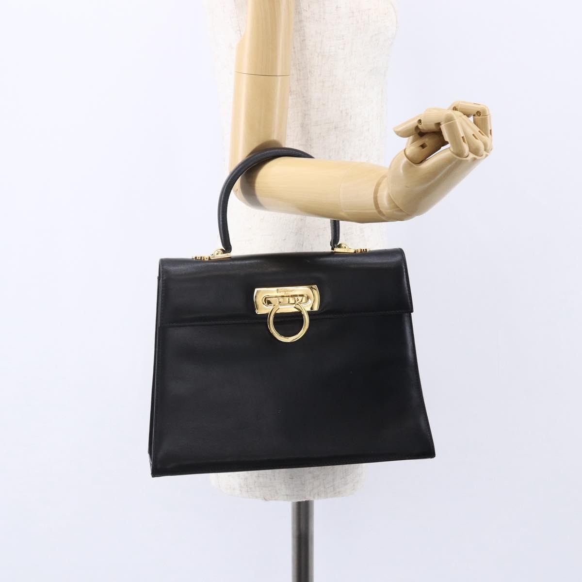 Salvatore Ferragamo Gancini handbag Leather, BLACK, LEATHER, Handbag