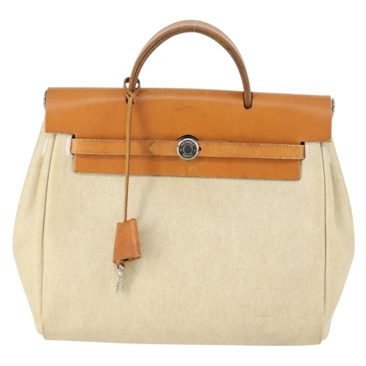 Hermes Herbag A Dos Backpack Toile, BEIGE, CANVAS, Backpack
