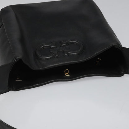 Salvatore Ferragamo Gancini Shoulder Bag Leather, BLACK, LEATHER, Shoulder bag