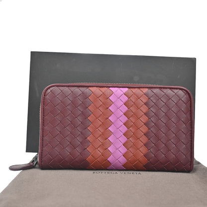 Bottega Veneta Intrecciato Long Zip  Wallet Leather, BURGUNDY, LEATHER, Wallets