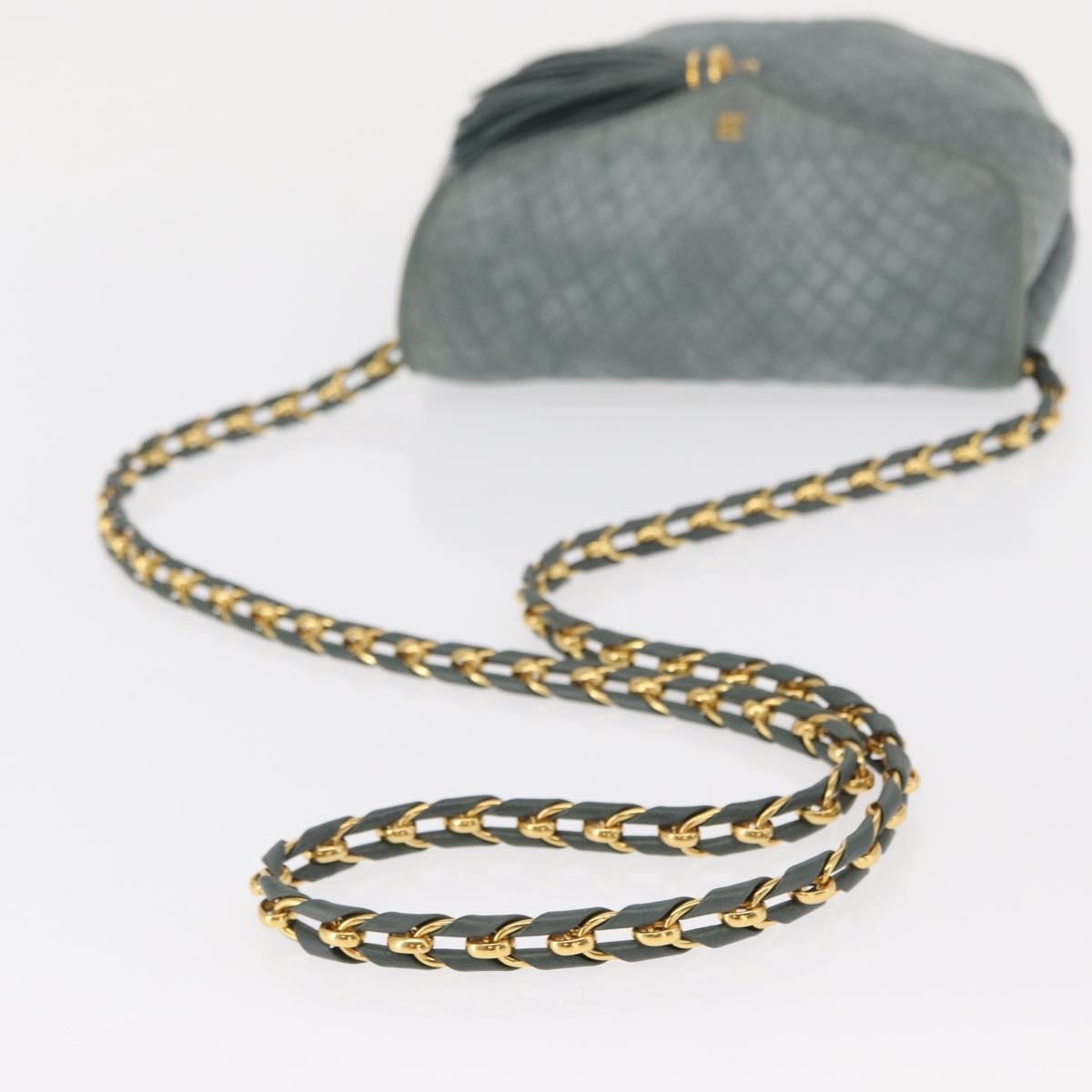 Bally Vintage Chain Shoulder Bag Quilted Suede, GRAY, SUEDE, Shoulder bag