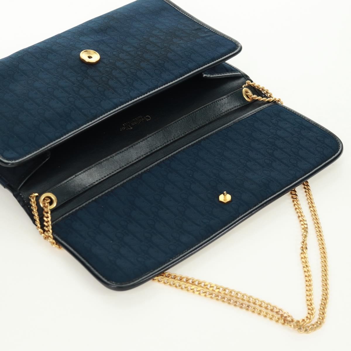 Christian Dior Vintage Chain Flap Shoulder Bag Diorissimo Canvas, Navy, Canvas, Shoulder Bag