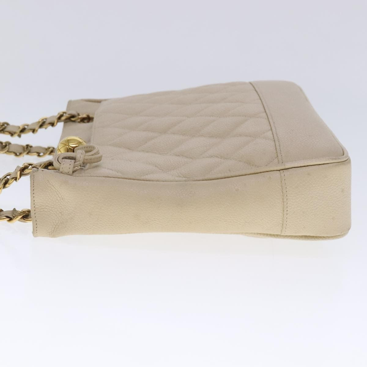 Chanel Vintage Slit Pocket Shoulder Bag Quilted Caviar, Beige, Leather, Shoulder Bag