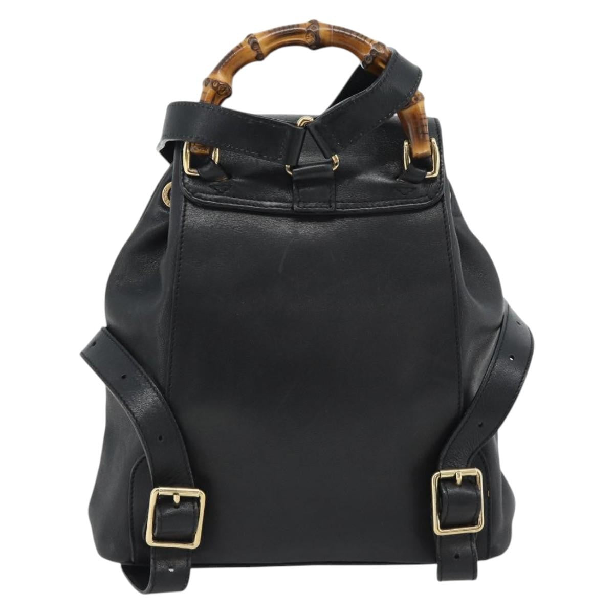 Gucci Vintage Bamboo Backpack Leather, Black, Leather, Backpack