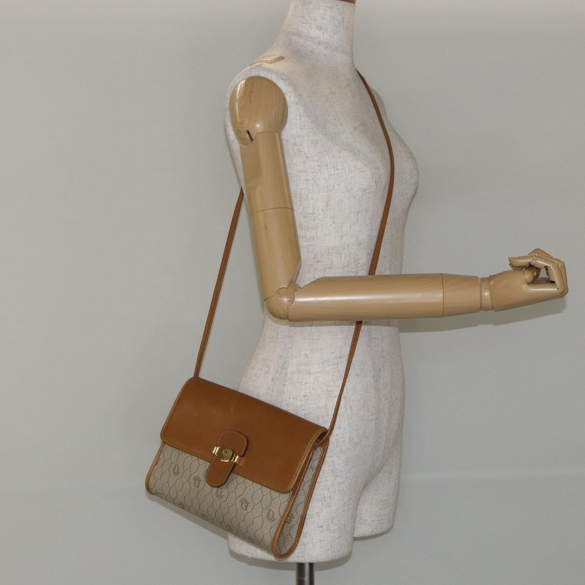 Christian Dior Vintage Honeycomb Flap Crossbody Bag Canvas and Leather, BEIGE, CANVAS, Shoulder bag