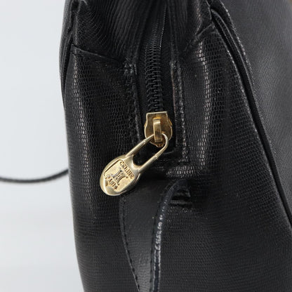 Celine Circle Logo Shoulder Bag Leather, BLACK, LEATHER, Shoulder bag