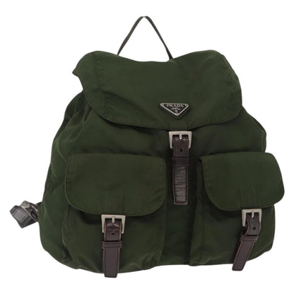 Prada Double Front Pocket Backpack Tessuto, Khaki, Nylon, Backpack