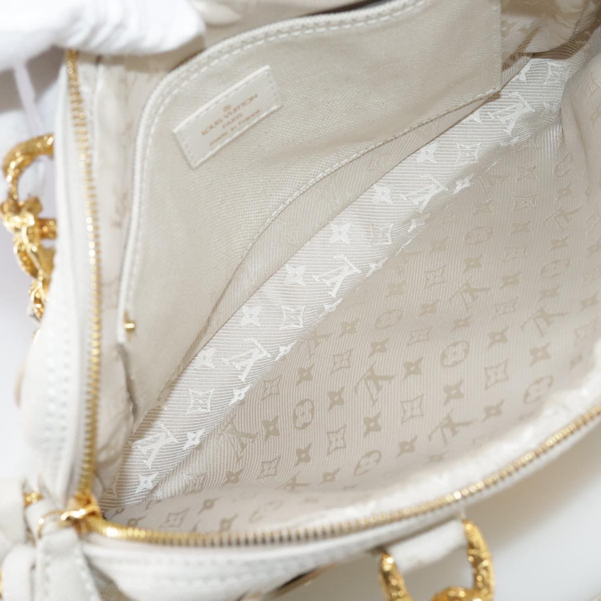 Louis Vuitton Polka Dot Panama Bowly Handbag Embellished Canvas, WHITE, CANVAS, Handbag