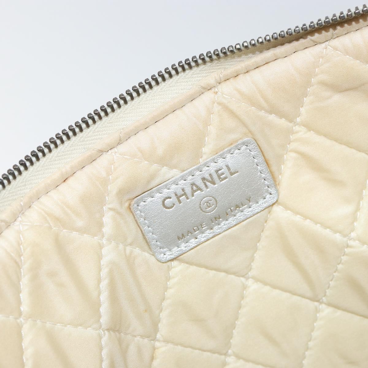 Chanel O Case Clutch Quilted Perforated Lambskin, SILVER, LEATHER, Clutche & pouche
