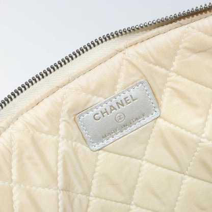 Chanel O Case Clutch Quilted Perforated Lambskin, SILVER, LEATHER, Clutche & pouche