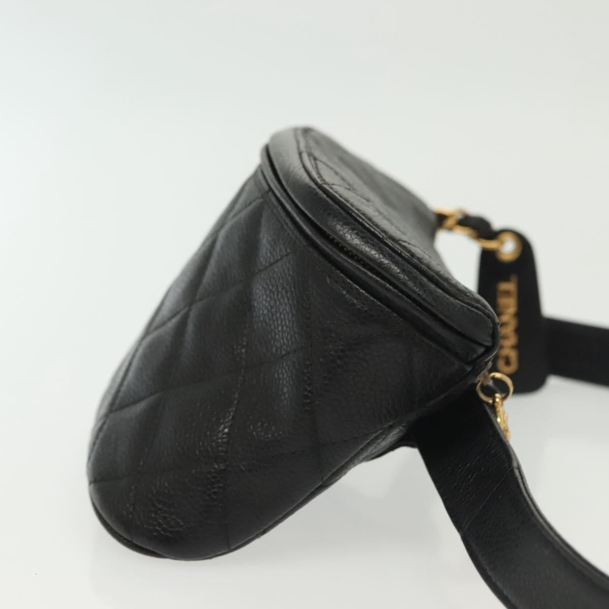 Chanel Vintage Zip Belt Bag Quilted Caviar, BLACK, LEATHER, Clutche & pouche