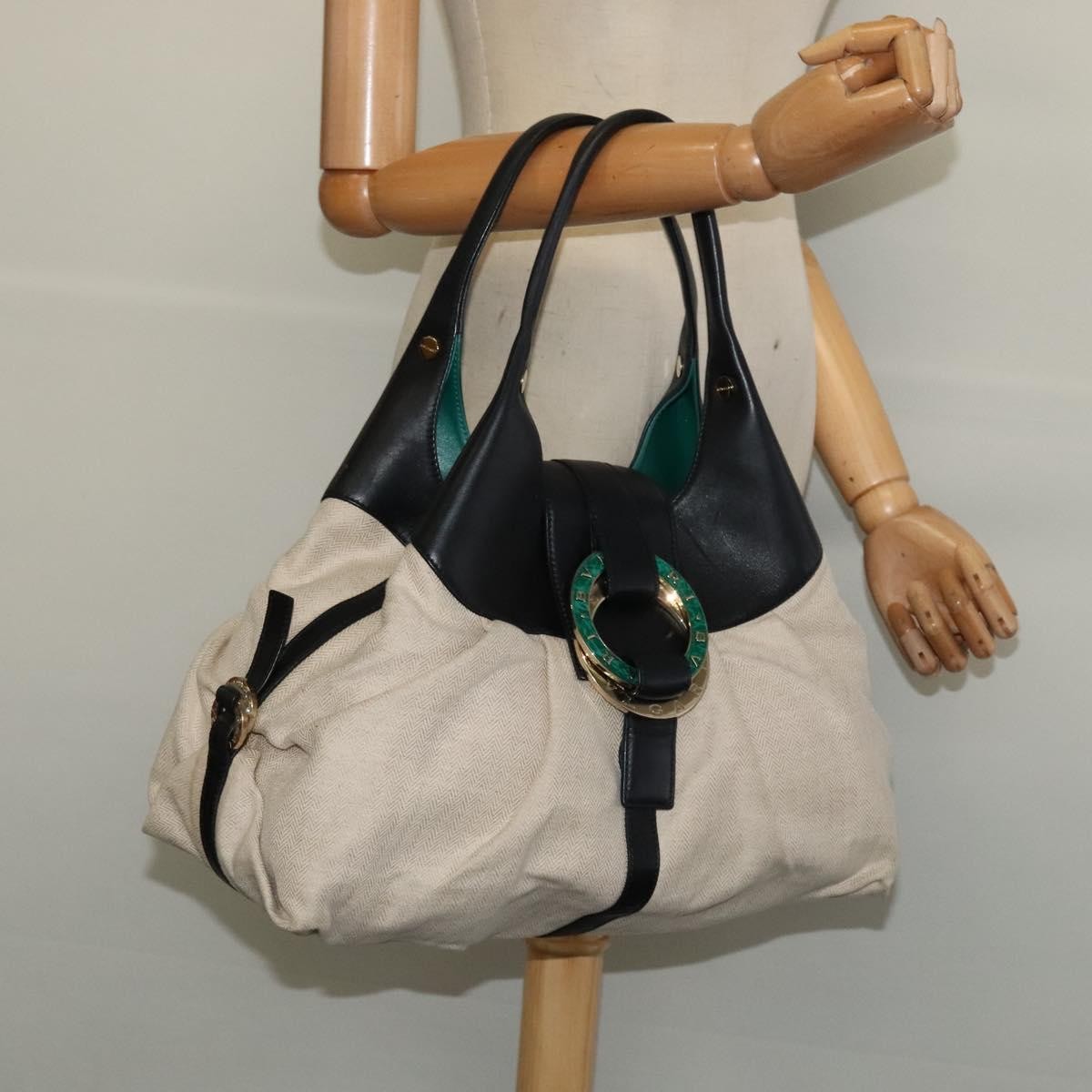 Bvlgari Chandra Hobo Canvas and Leather, BEIGE, CANVAS, Shoulder bag