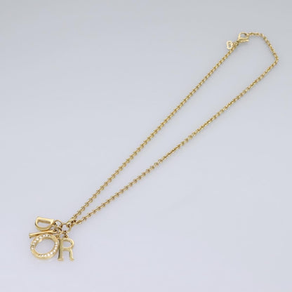 Christian Dior Logo Pendant Necklace Metal with Crystal, GOLD, METAL, Necklace