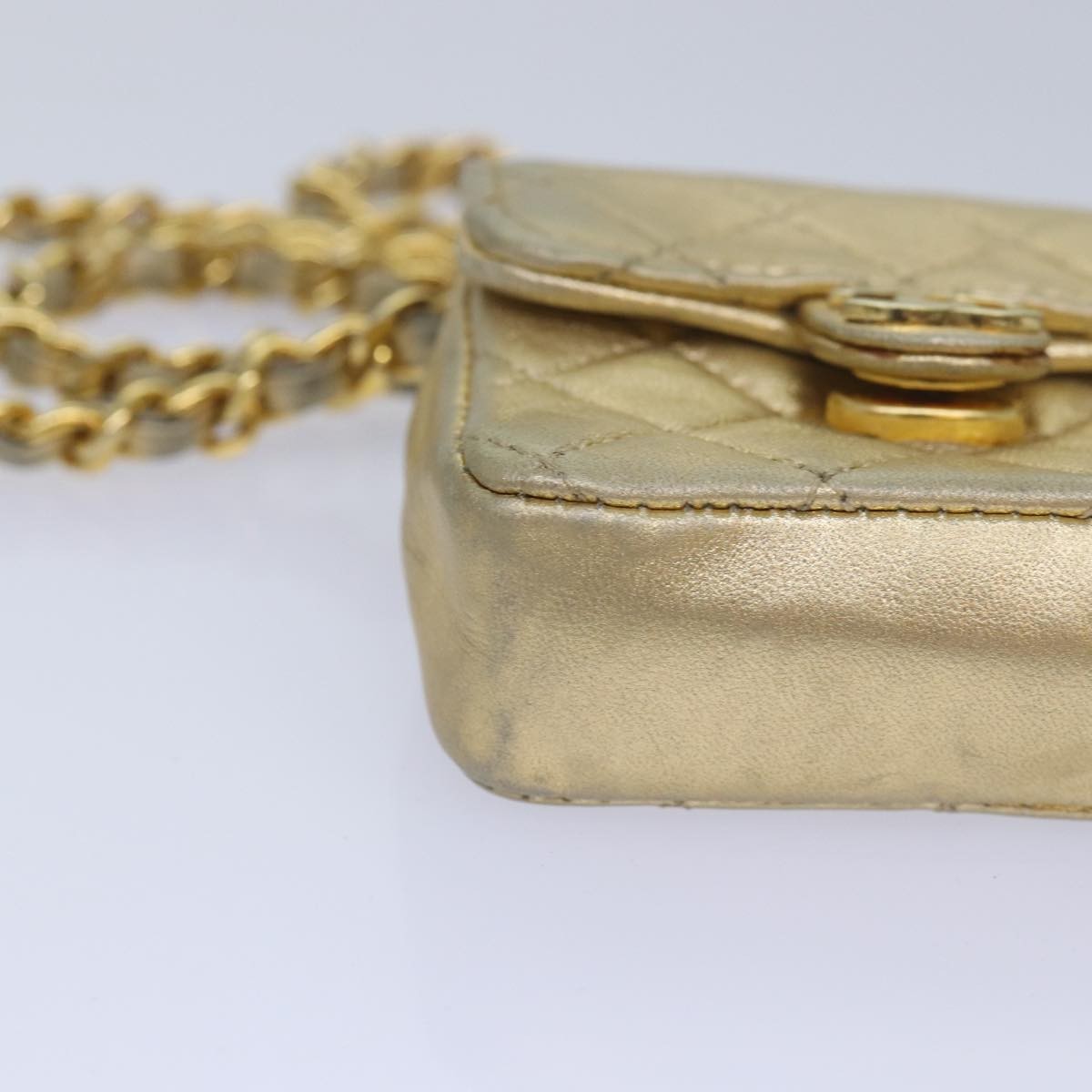 Chanel Vintage Square CC Flap Bag Quilted Leather, Gold, Leather, Shoulder Bag