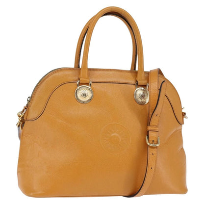 Versace Vintage Sun Zip Satchel Embossed Leather, BEIGE, LEATHER, Handbag