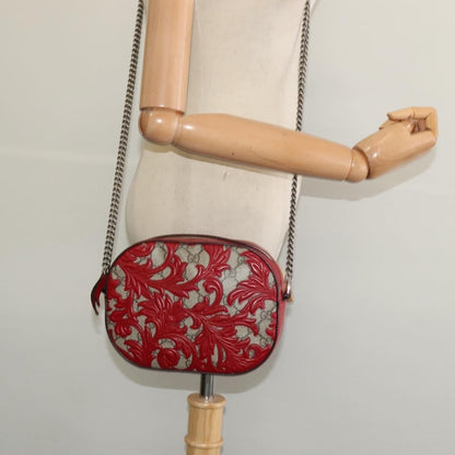 Gucci Chain Crossbody Bag Arabesque GG Coated Canvas with Leather, RED, LEATHER, Shoulder bag