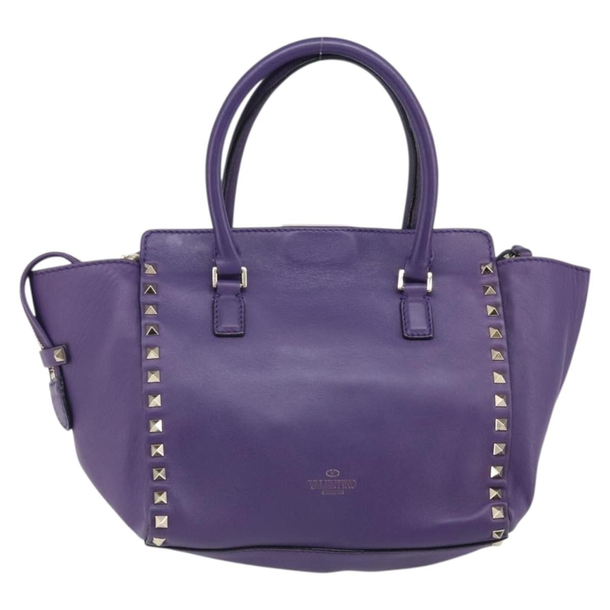 Valentino Garavani Rockstud Tote Rigid Leather, PURPLE, LEATHER, Tote bag