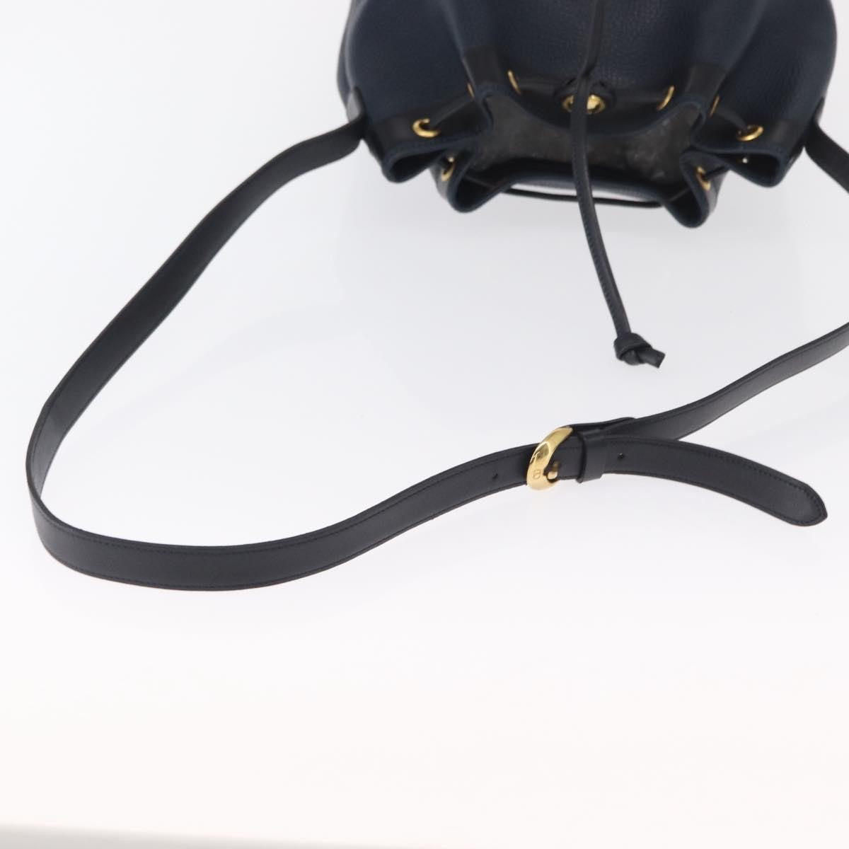 Christian Dior Vintage Drawstring Bucket Bag Leather, NAVY, LEATHER, Shoulder bag