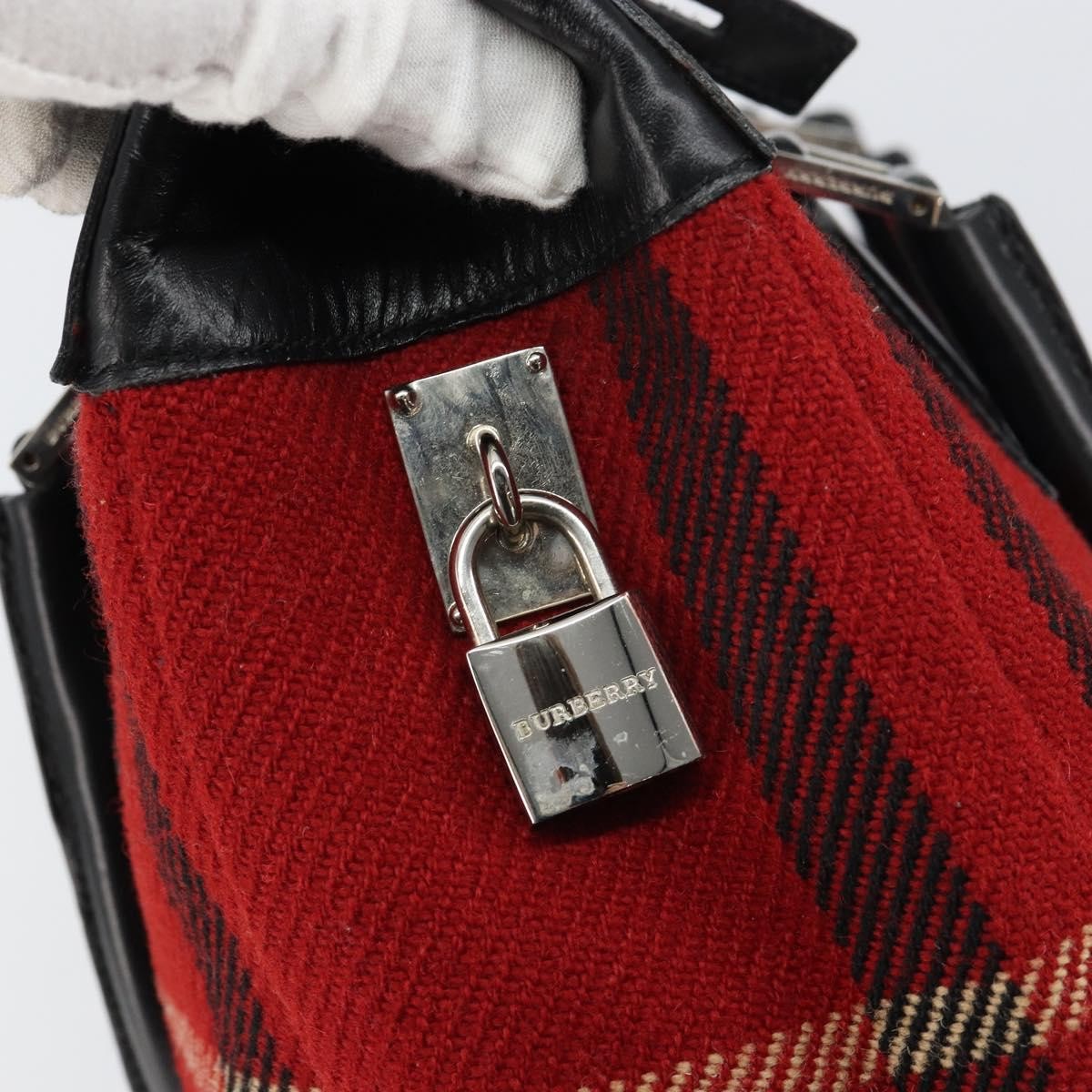 Burberry Nova Check Handbag Wool, RED, WOOL, Handbag