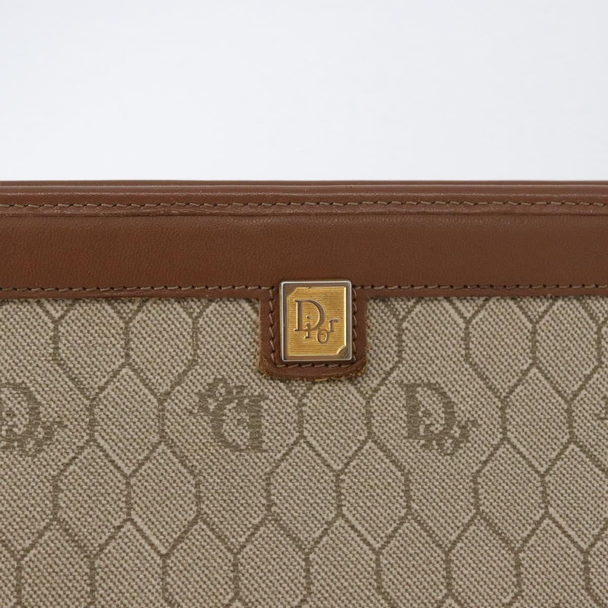 Christian Dior Vintage Honeycomb Zip Pouch Canvas and Leather, BEIGE, CANVAS, Clutche & pouche