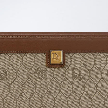 Christian Dior Vintage Honeycomb Zip Pouch Canvas and Leather, BEIGE, CANVAS, Clutche & pouche