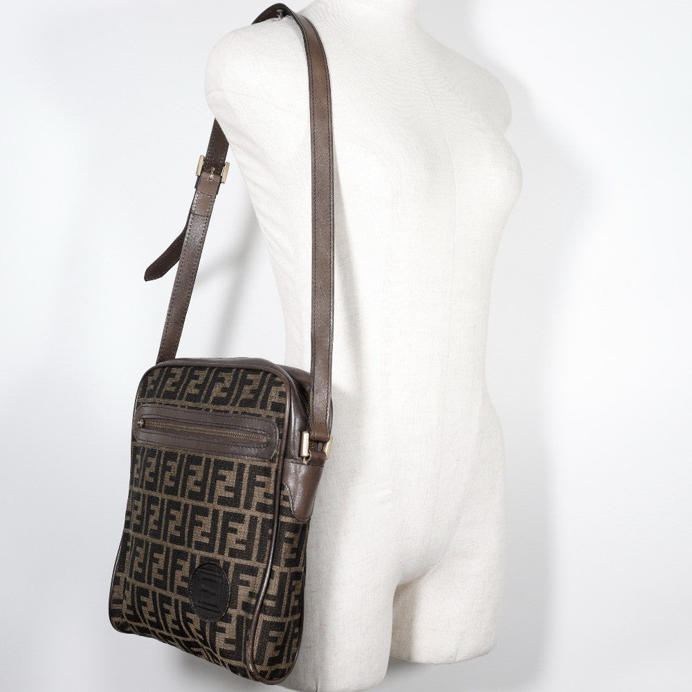 Fendi Logo Zucca Shoulder Bag Zucca, BROWN, CANVAS, Shoulder bag