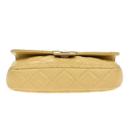Chanel Classic Sunglasses Case with Chain Quilted Caviar, BEIGE, LEATHER, Clutche & pouche