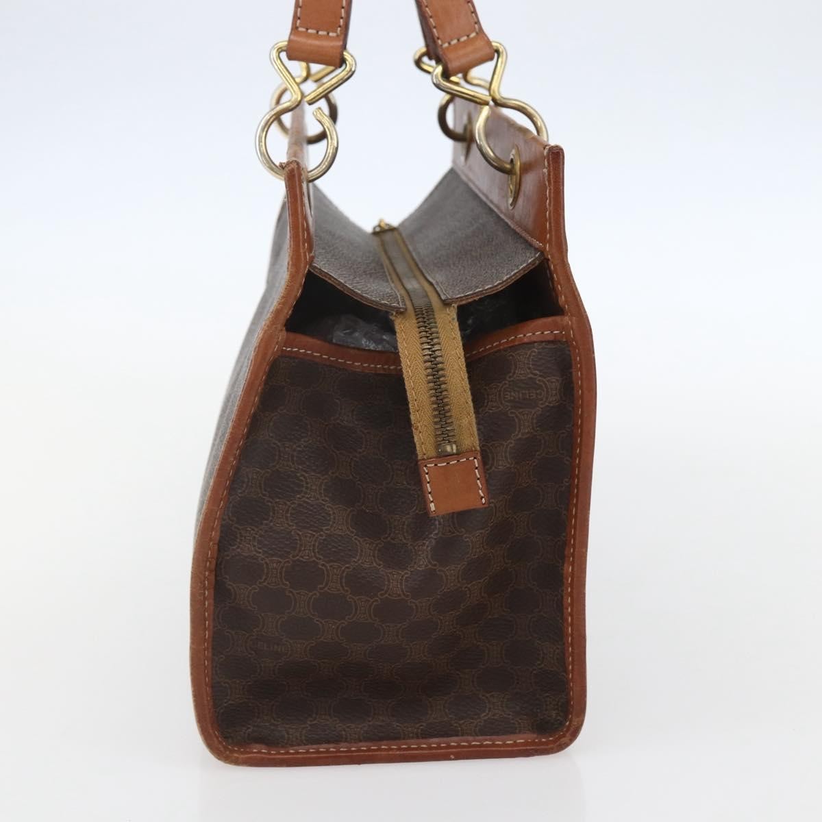 Celine Vintage Macadam Handbag Canvas and Leather, BROWN, CANVAS, Handbag