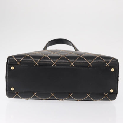 Chanel Surpique Boston Bag Quilted Leather, BLACK, LEATHER, Travel bag