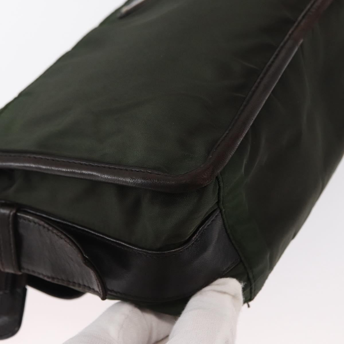 Prada Double Buckle Flap Messenger Bag Tessuto, Khaki, Nylon, Shoulder Bag
