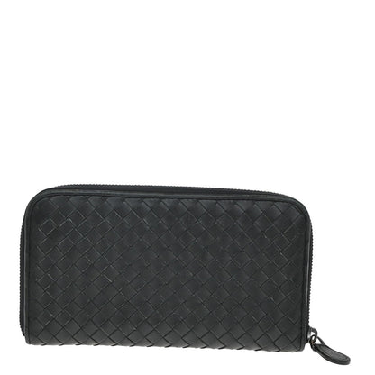 Bottega Veneta Intrecciato Long Zip  Wallet Leather, Black, Leather, Wallet
