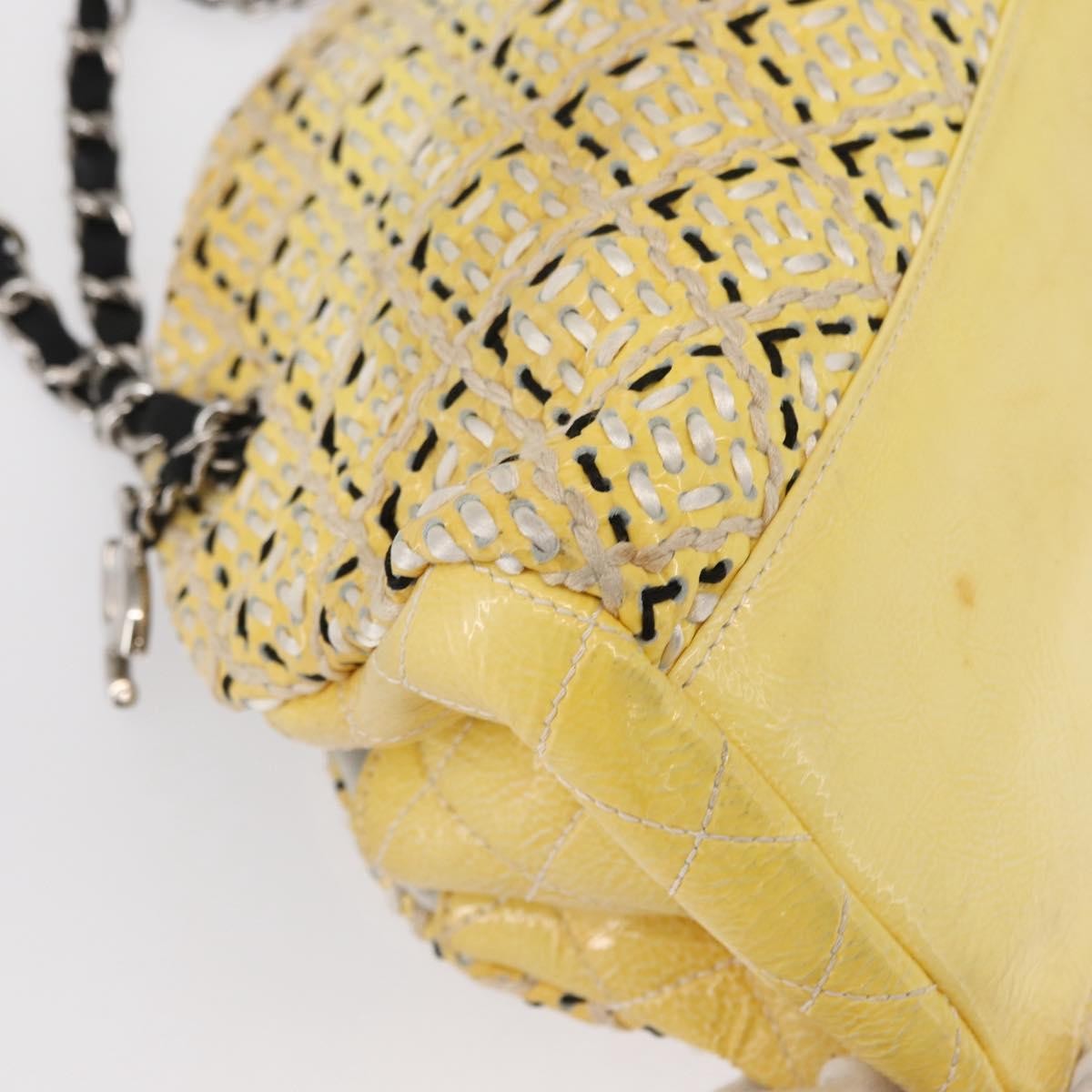 Chanel Just Mademoiselle Bag Woven Stitch Patent, YELLOW, PATENT_LEATHER, Shoulder bag