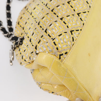Chanel Just Mademoiselle Bag Woven Stitch Patent, YELLOW, PATENT_LEATHER, Shoulder bag