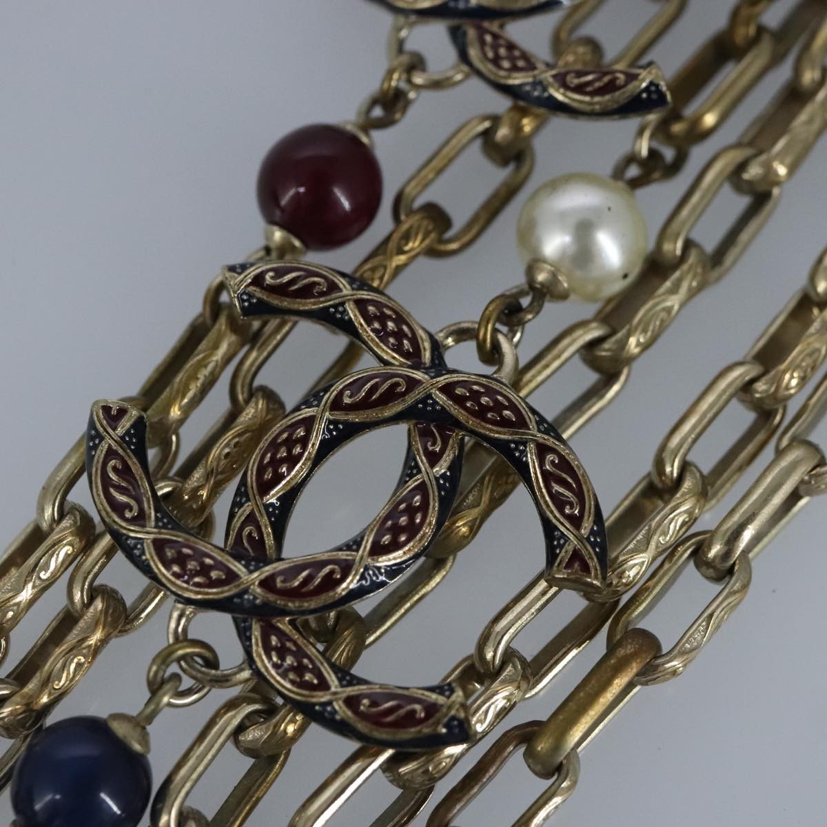 Chanel Vintage Double Strand CC Pendant Necklace Metal with Crystals, GOLD, METAL, Necklace