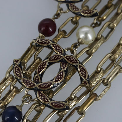 Chanel Vintage Double Strand CC Pendant Necklace Metal with Crystals, GOLD, METAL, Necklace