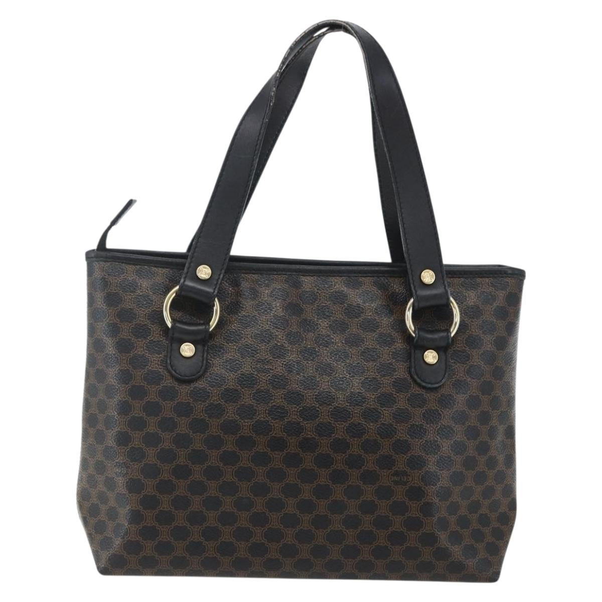Celine Vintage Macadam Handbag Canvas and Leather, BLACK, CANVAS, Handbag