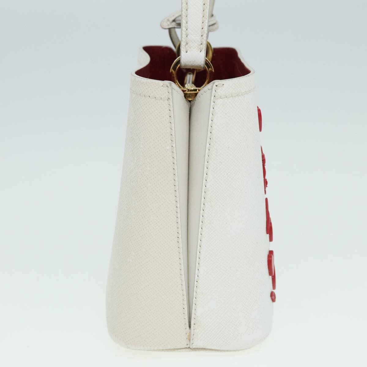 Prada Panier Bucket Bag Embellished Saffiano Leather, WHITE, LEATHER, Handbag