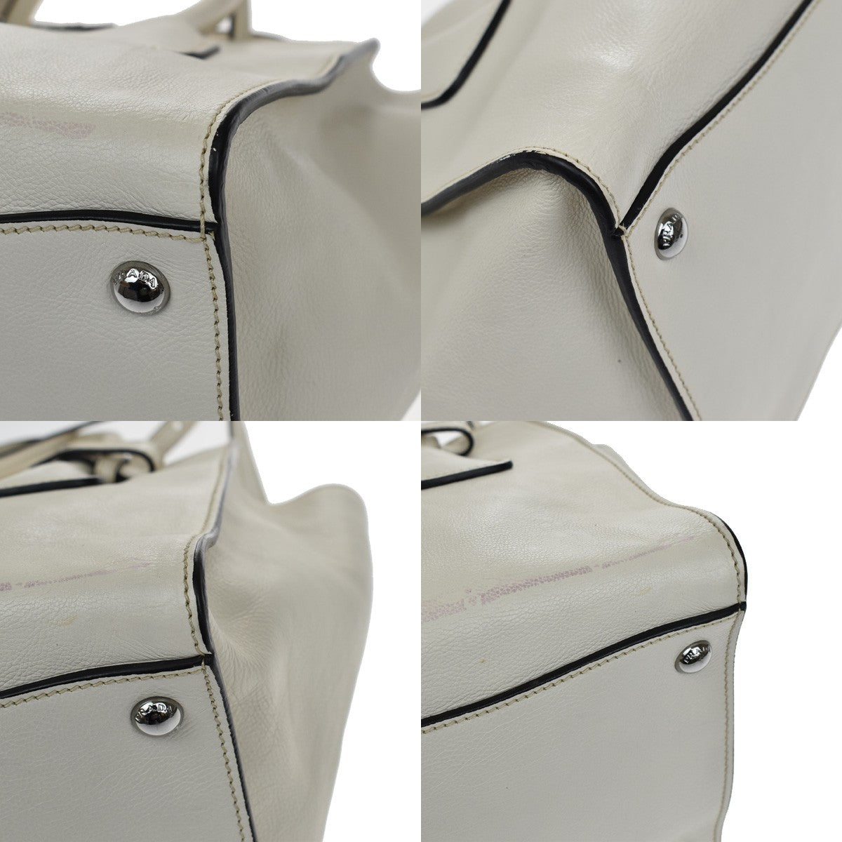 Prada Twin Pocket Shopping Tote City Calfskin, WHITE, LEATHER, Handbag